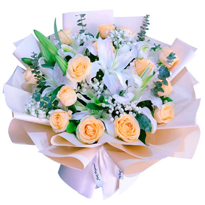 铜陵16朵香槟玫瑰2支百合，爱的温暖和幸福