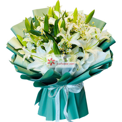 铜陵8支白色多头百合洋甘菊，如潮的思念