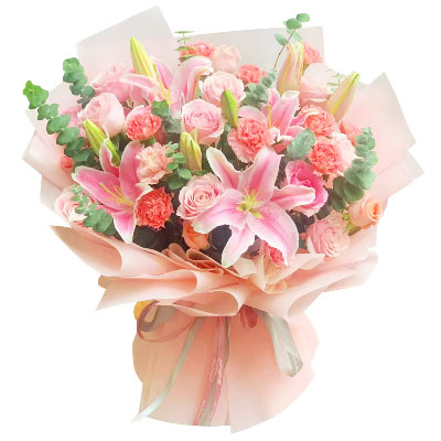 铜陵11朵粉色康乃馨玫瑰百合，充满爱和温馨